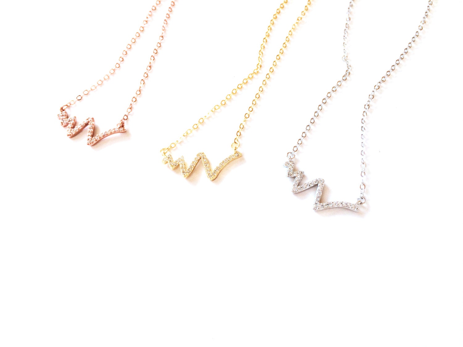 Silver Heartbeat Diamond Necklace 925 Sterling Silver Etsy UK