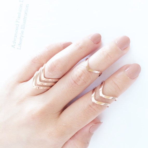 V Shape 18k Rose White Gold Ring Adjustable Open Ring Etsy