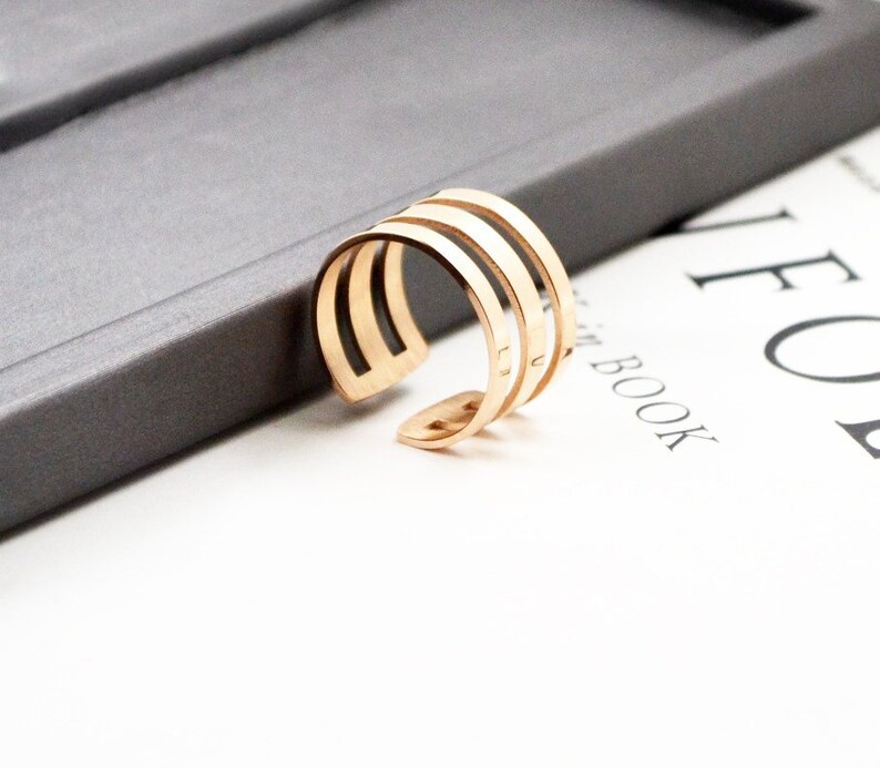 Layer Ring 18K Rose Gold White Gold Layer Stack Ring Knuckle Open Adjustable Multifinger Simple Dainty Everyday Birthday Sister Mom Gift