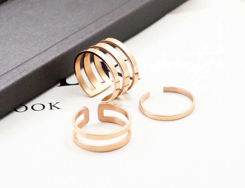 Layer Ring 18K Rose Gold White Gold Layer Stack Ring Knuckle Open Adjustable Multifinger Simple Dainty Everyday Birthday Sister Mom Gift