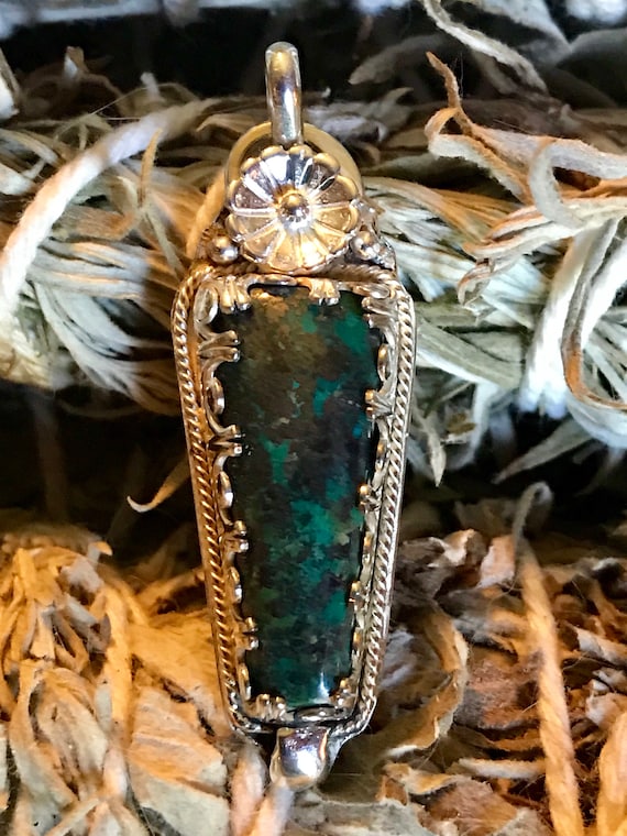 Chrysocolla & Tenorite Pendant in Sterling Silver