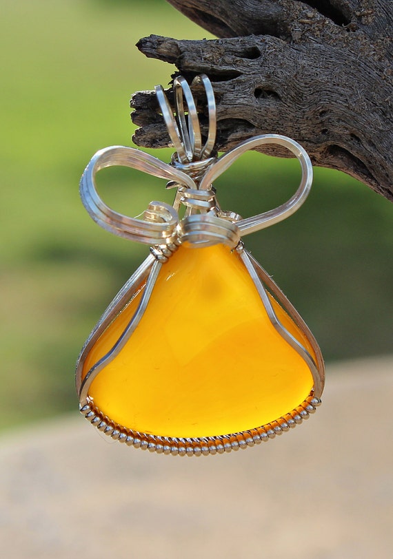 Yellow Agate Pendant in Sterling Silver