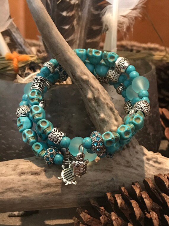 Turquoise Howlite Skull Wrap Bracelet