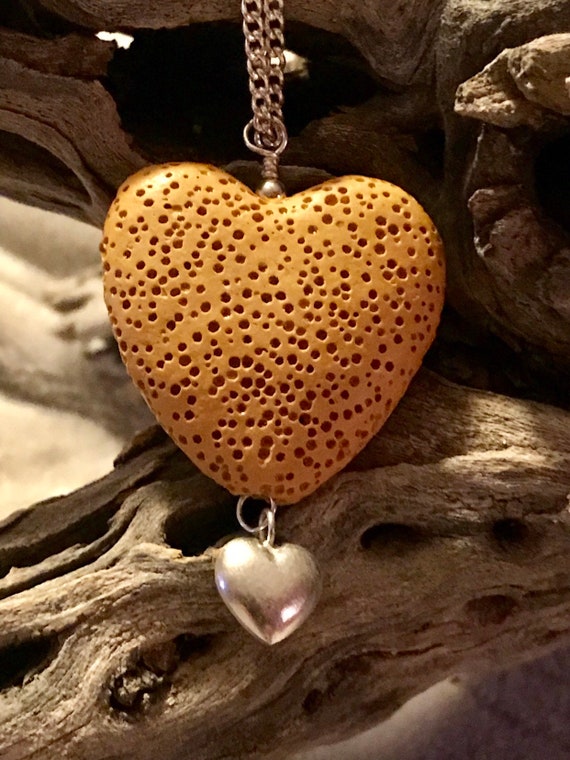 Yellow Lava Heart Pendant with Sterling Charm