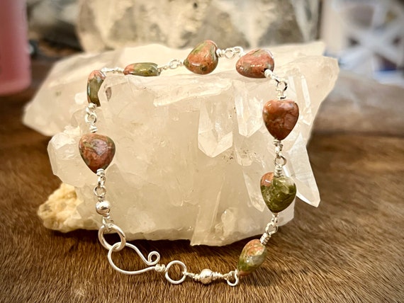 Unakite Heart Bracelet