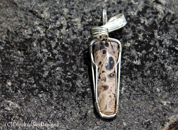 Indonesian Agatized Palm Root Pendant in Sterling Silver Wire