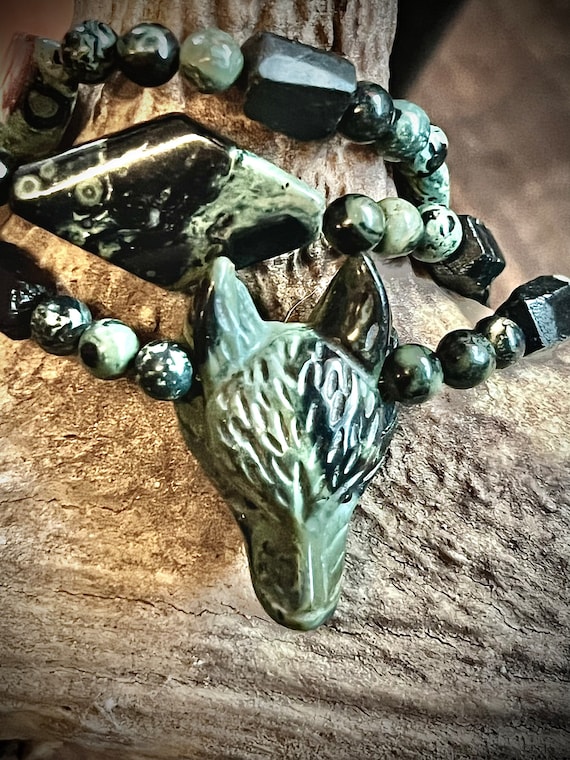 Wolf Head Kambaba Jasper Necklace
