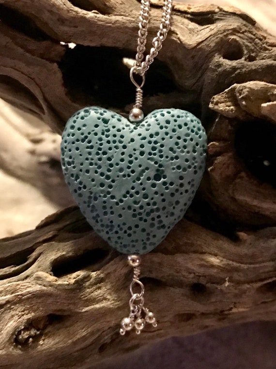 Turquoise Lava Heart worn Sterling Charm