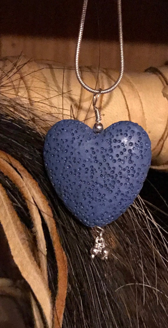 Blue Lava Heart Pendant with Sterling Charm