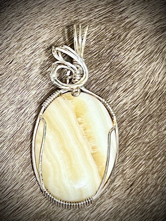 Yellow Lace Agate Pendant in Sterling Silver
