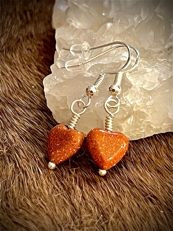 Goldstone Heart Earrings