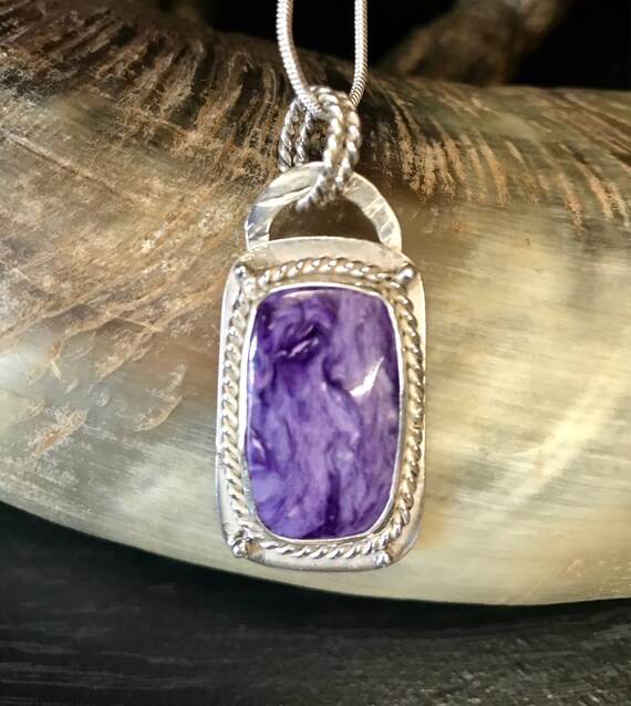 Russian Charoite Pendant in Sterling Silver