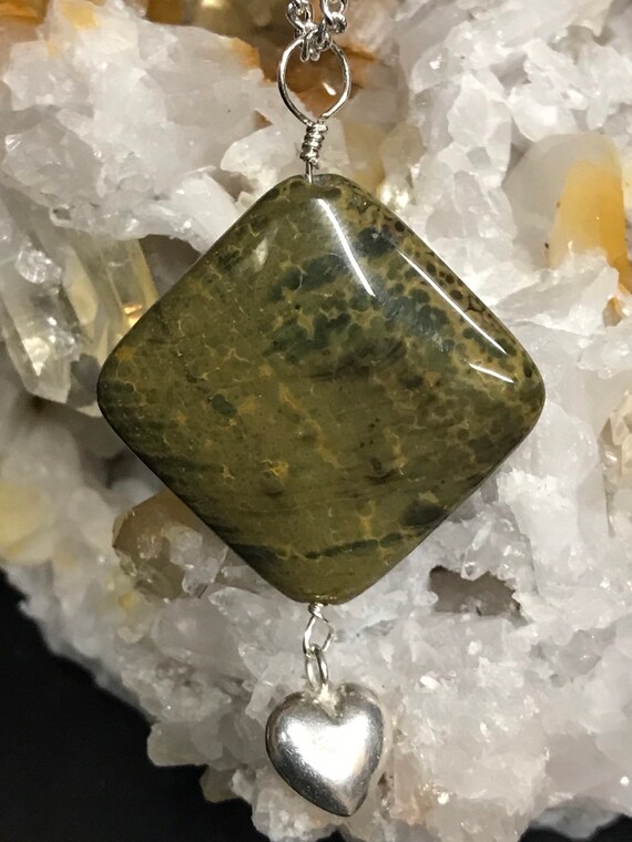 Ocean Jasper Pendant with Sterling Charm