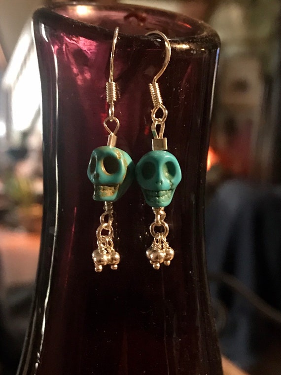 Turquoise Colored Magnetic Skull Earrings