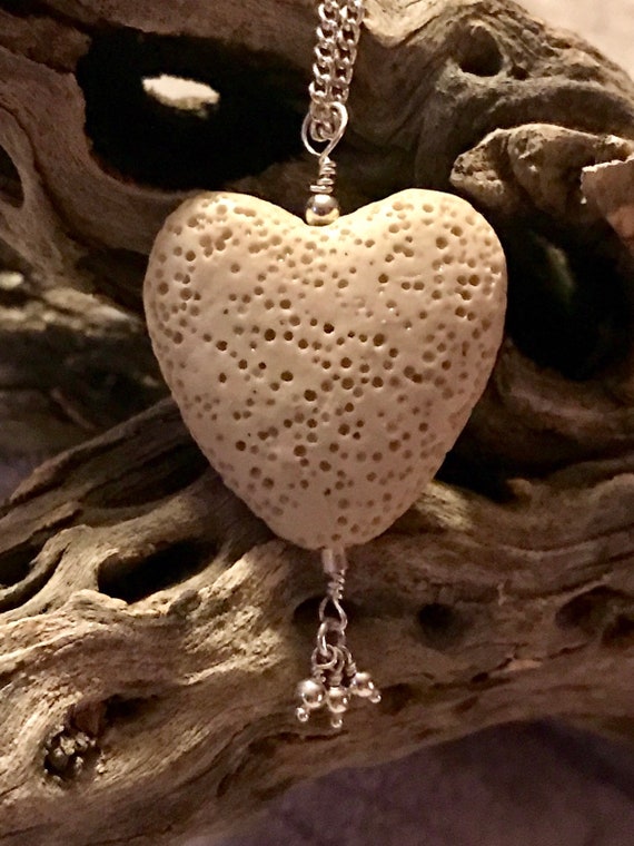 Ivory Lava Heart Pendant with Sterling Charm