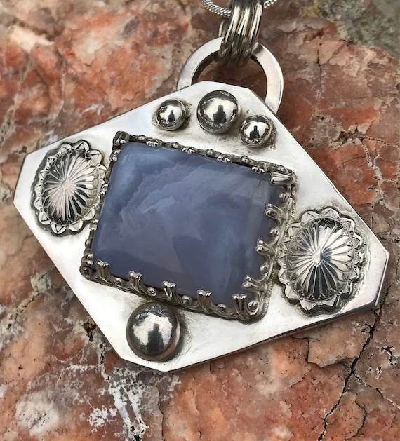 Blue Lace Agate Pendant in Sterling Silver