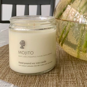 PRE-ORDER Mojito Scented Natural Soy Wax Candle Clean, Non-toxic, Cotton Wick, Phthalate Free Tropical Fragrance, Lime Mint Rum Summer Scent
