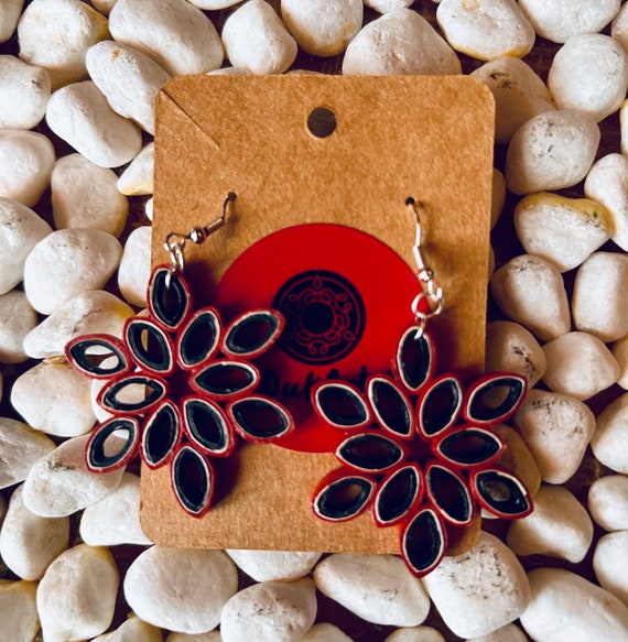 Red Mandala Blossom: Handmade Quilling Paper Earrings