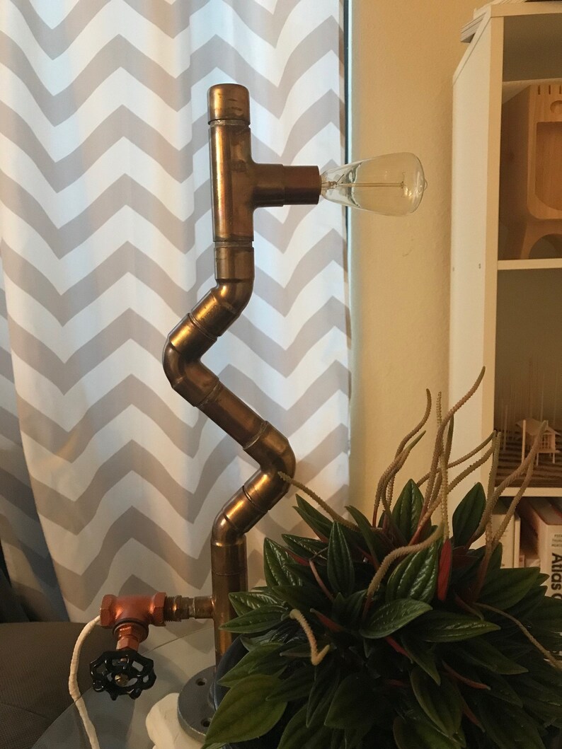 Copper Table Lamp Industrial Table Lamp Geometric Copper Etsy