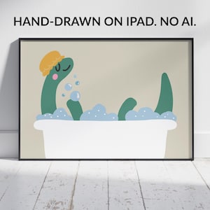 Lámina de dinosaurios para baño: Decoración infantil divertida con dinosaurios, póster imprimible para baño de burbujas, ducha en bañera, animal colorido (descarga digital)