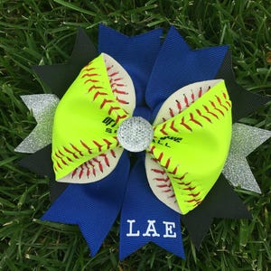 Personalized Real Softball Bow--Great for Softball Team Bows--Great Softball Gifts