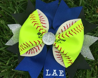 Personalized Real Softball Bow--Great for Softball Team Bows--Great Softball Gifts