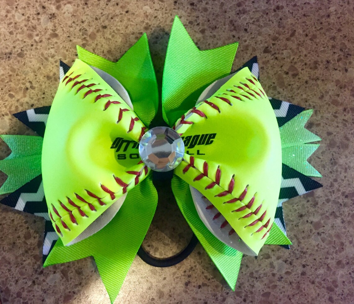 Softball Ribbon Bow Made From Real Softballssoftball Team Etsy