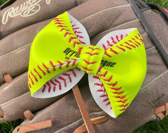 Softball Laced Middle Bow Made From Real Softballs--Great Softball Gift