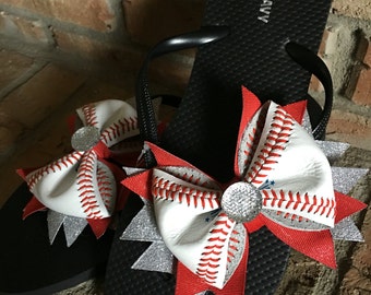 Custom Women's/Girls Real Leather Baseball Flip Flops--Great Baseball Gift/ Baseball Mom Gift