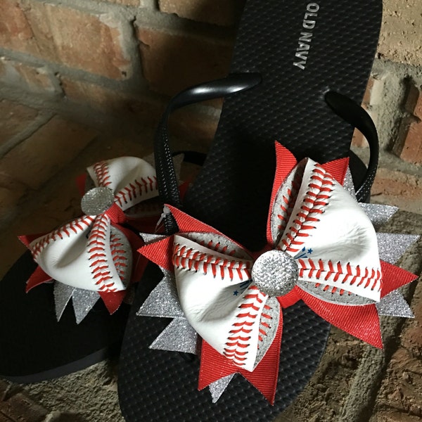 Custom Women's/Girls Real Leather Baseball Flip Flops--Great Baseball Gift/ Baseball Mom Gift