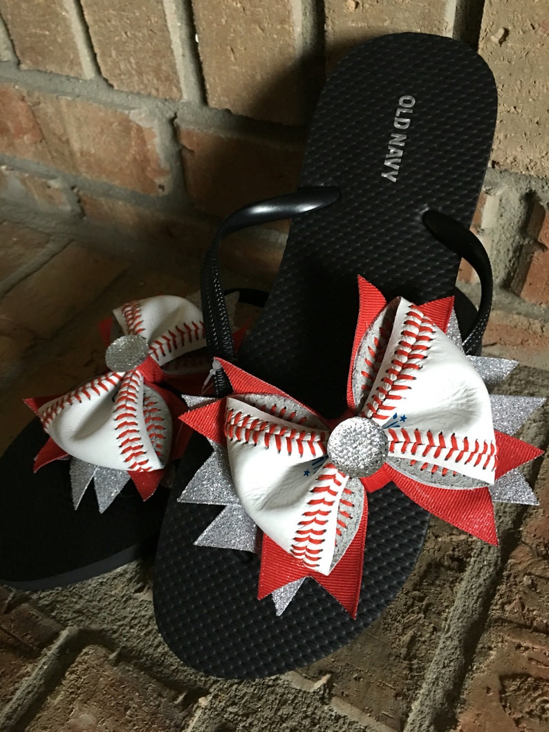 Custom Women's/Girls Real Leather Baseball Flip FlopsGreat Baseball Gift/ Baseball Mom Gift image 1