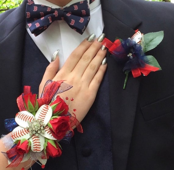 Real Leather Baseball Corsage and Boutonniere Pair! Great for Prom! Prom Baseball Boutonniere and Prom Baseball Corsages