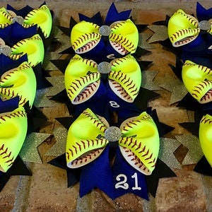 Lot of 12 Bulk Personalized Softball Team Bows--Great for Softball Teams!