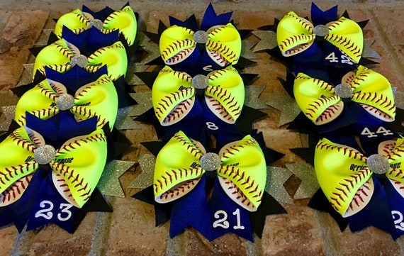 Lot of 12 Bulk Personalized Softball Team Bows--Great for Softball Teams!