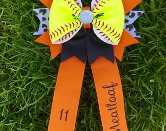 Personalized Softball Bow Made From Real Softballs! Great Softball Gift and Team Softball Bows