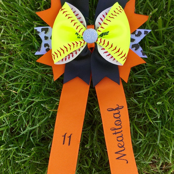 Personalized Softball Bow Made From Real Softballs! Great Softball Gift and Team Softball Bows