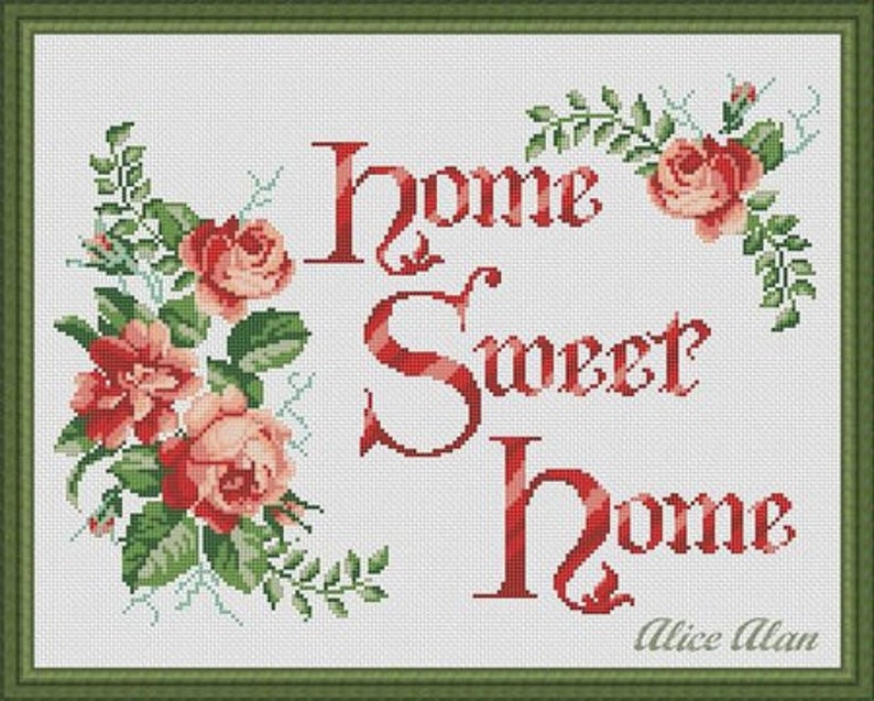 Cross Stitch Pattern Sampler Home Sweet Home Flower Red Roses Etsy