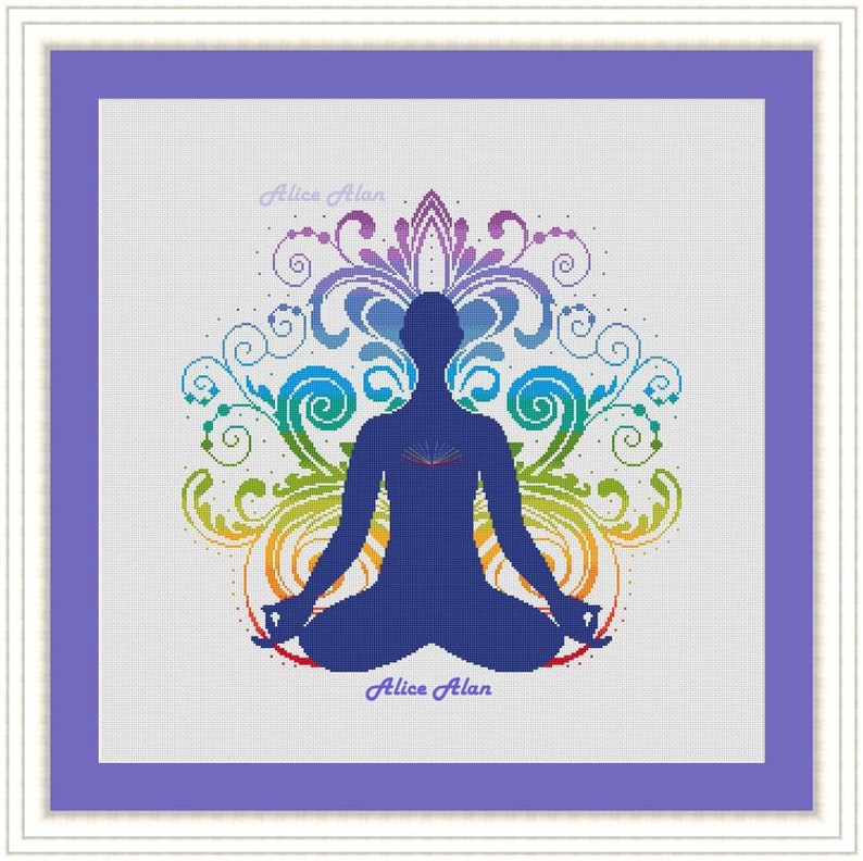 Cross stitch pattern Yoga meditation Feng Shui chakra rainbow Etsy