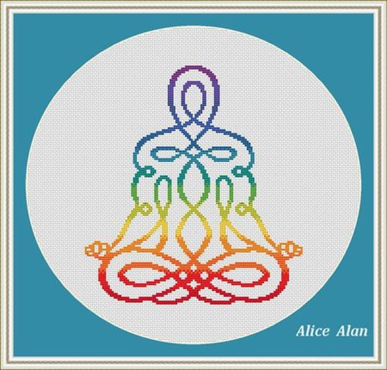 Cross Stitch Pattern Ethnic man Yoga Chakras Buddha Rainbow Silhouette Counted Cross Stitch Pattern Instant Download Epattern PDF File