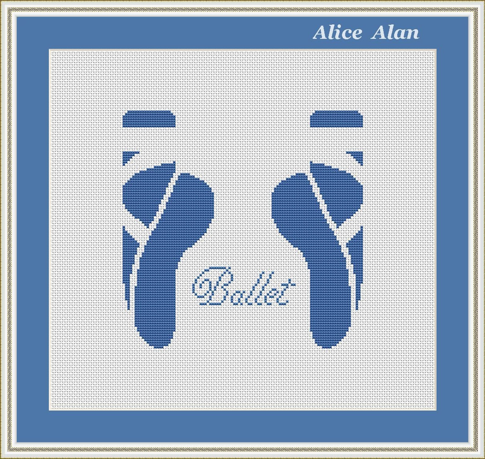 cross stitch pattern dance ballet ballerina vintage blue shoes pointe counted cross stitch pattern/instant download epattern pdf cross stitch pattern dance ballet ballerina vintage blue shoes pointe counted cross stitch pattern/instant download epattern pdf
