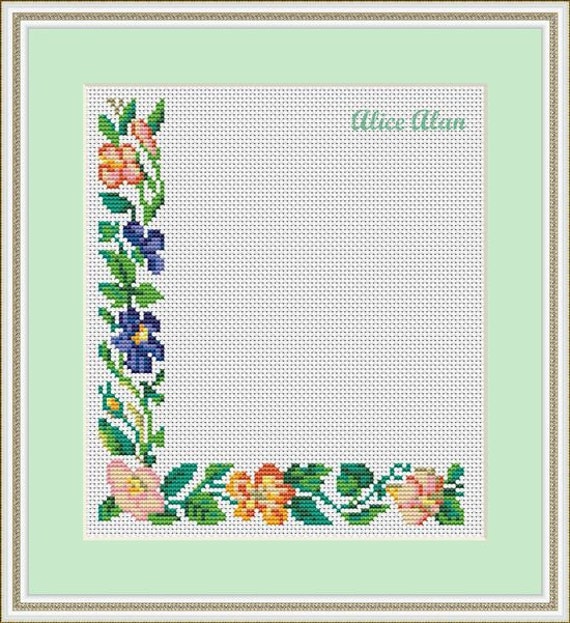 Cross Stitch Pattern Flowers Frame Corner Ornament Floral Etsy