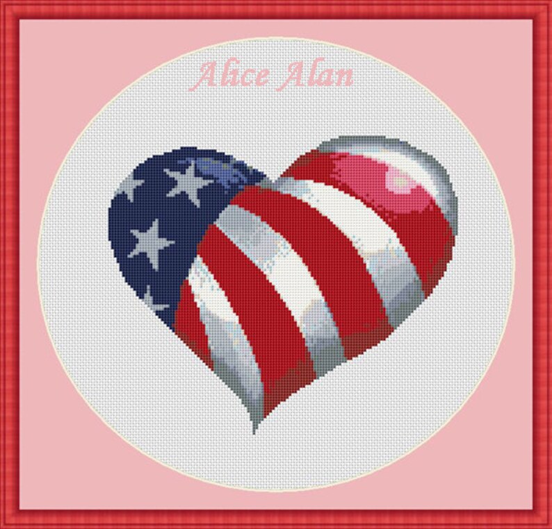 Cross Stitch Pattern Heart Colours National Flag USA America Etsy
