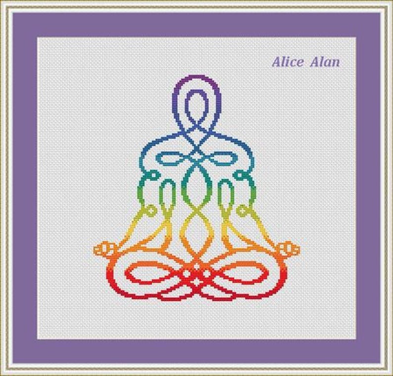 Cross Stitch Pattern Ethnic man Yoga Chakras Buddha Rainbow Silhouette Counted Cross Stitch Pattern Instant Download Epattern PDF File