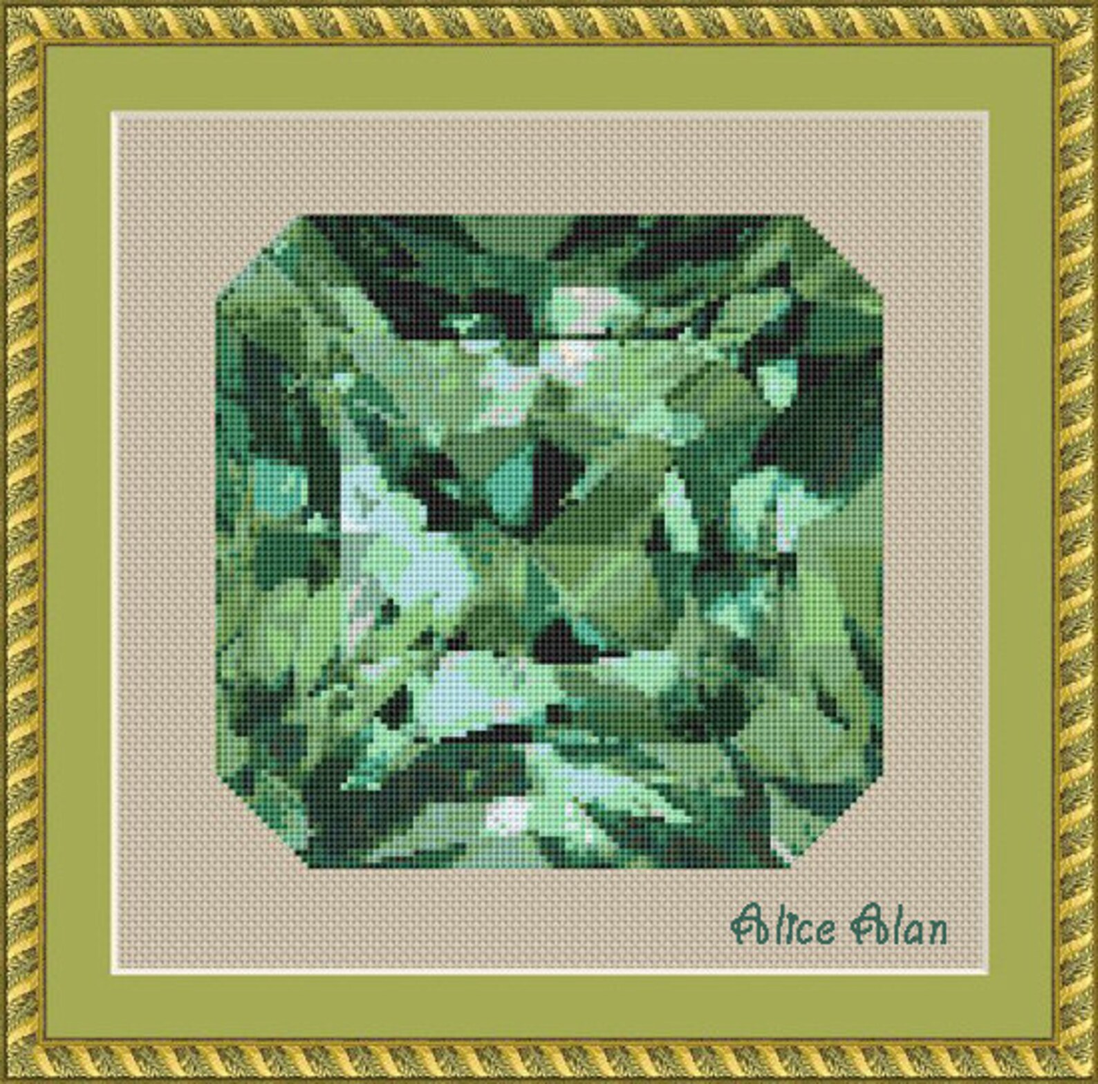 Cross stitch pattern gem faceted Sapphire precious stone green Etsy