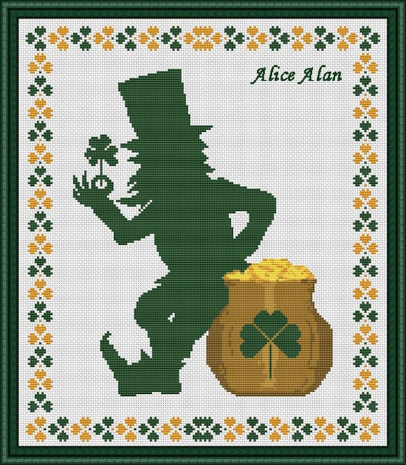Silhouette Patrick pot with gold holiday Saint Patrick/'s Day celebration Counted Cross Stitch Pattern Instant Download Epattern PDF File