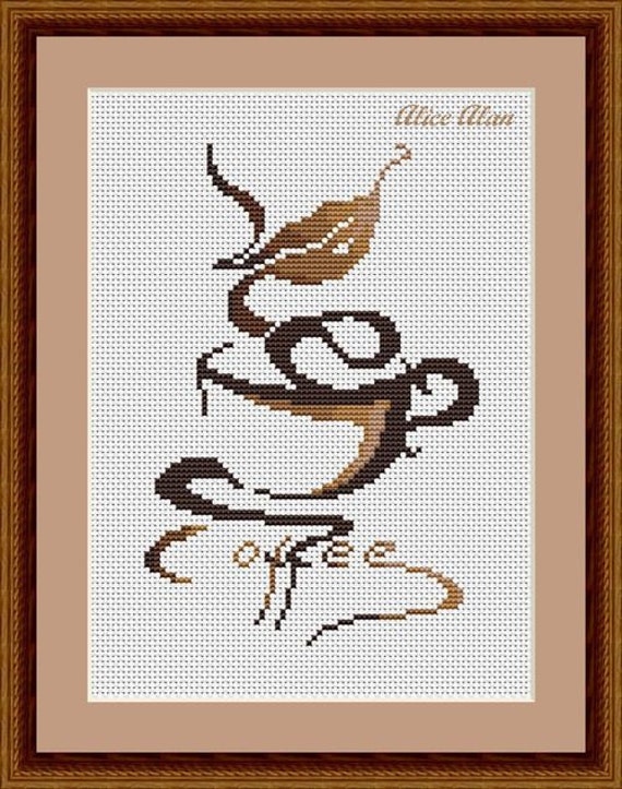 Cross Stitch Pattern Kettle and Cup of tea silhouette monochrome kitchen Counted Cross Stitch Patterns Instant Download Epattern PDF File