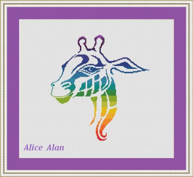 Cross Stitch Pattern Animal Silhouette Giraffe rainbow monochrome fantasy Counted Cross Stitch PatternInstant Download Epattern PDF File