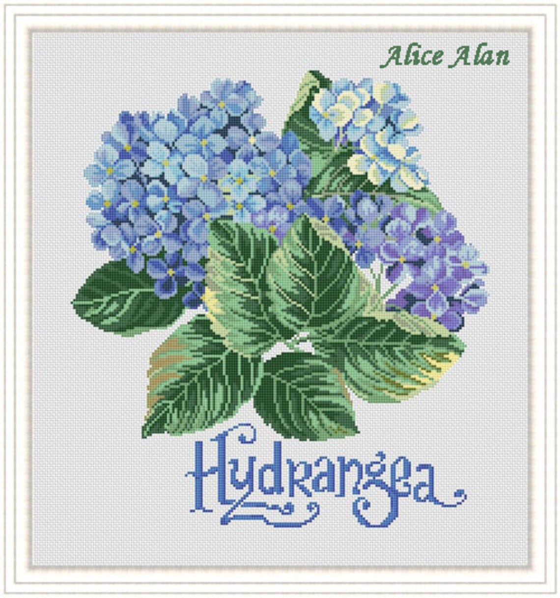 Cross stitch pattern flowers Hydrangea blue green vintage | Etsy