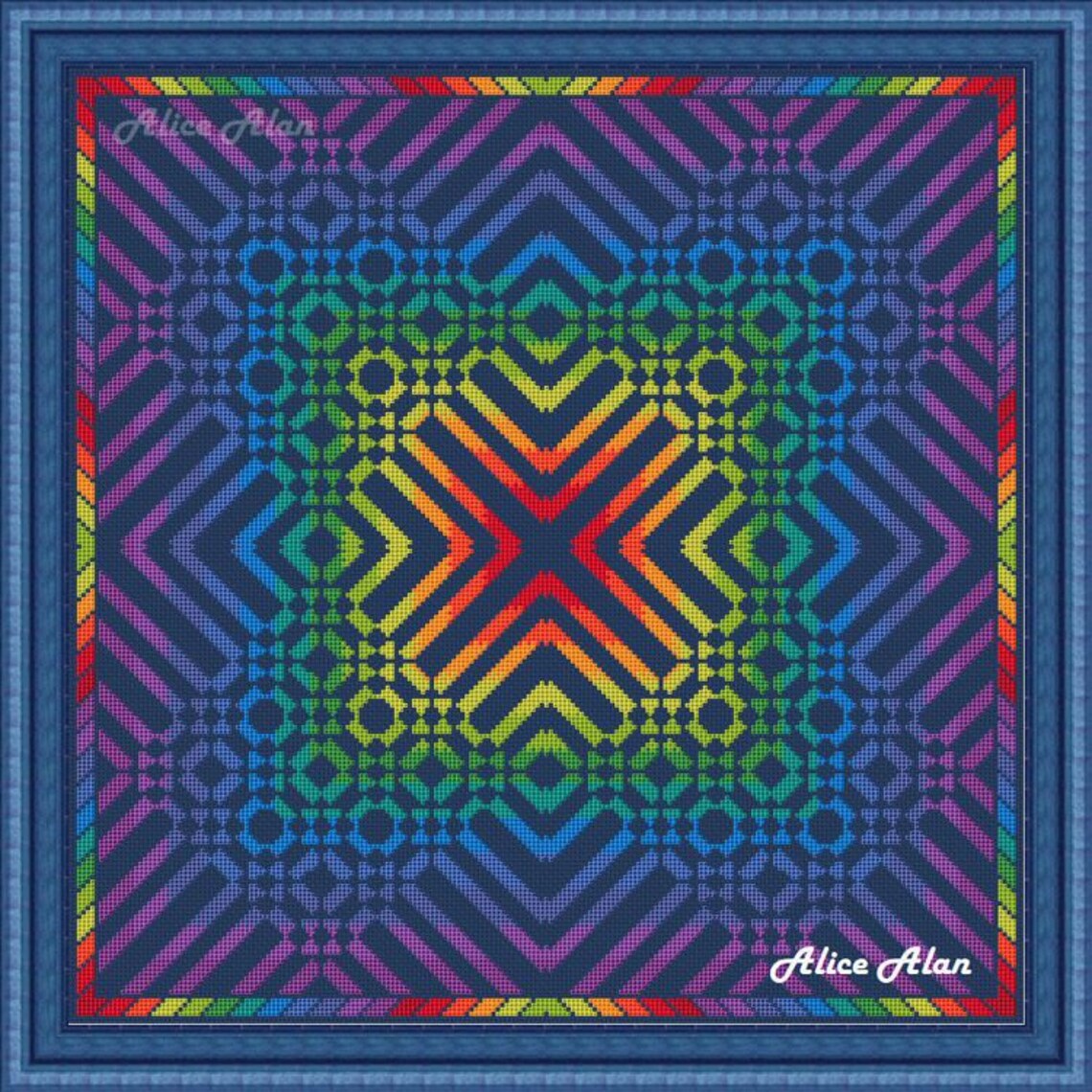 Cross stitch pattern panel art rainbow geometric abstract | Etsy