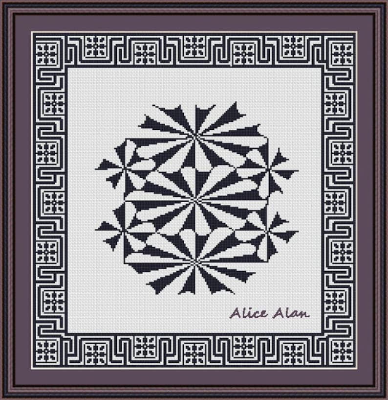 Cross Stitch Pattern Abstract geometric black white 3D optic effect painting pillow Counted Cross Stitch PatternsInstant Download Epattern